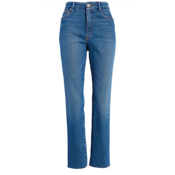 GOOD AMERICAN “Good Straight Raw Hem High Waist Straight Leg Jeans” - Picture 4 of 16